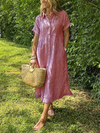Striped Button-Up Midi Dress