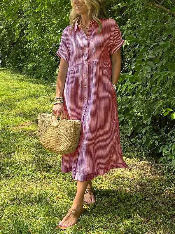 Striped Button-Up Midi Dress