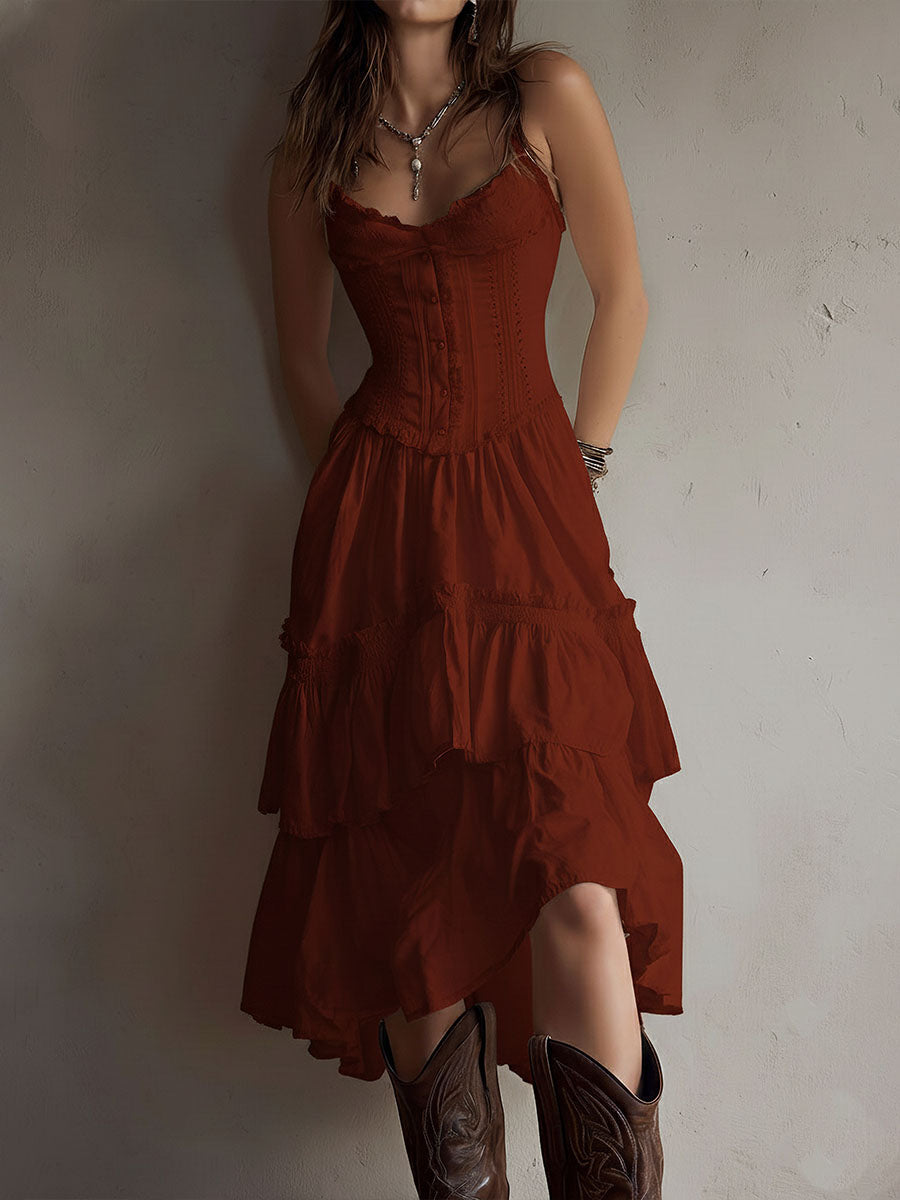 Boho Corset Tiered Midi Dress - Eliza Blake
