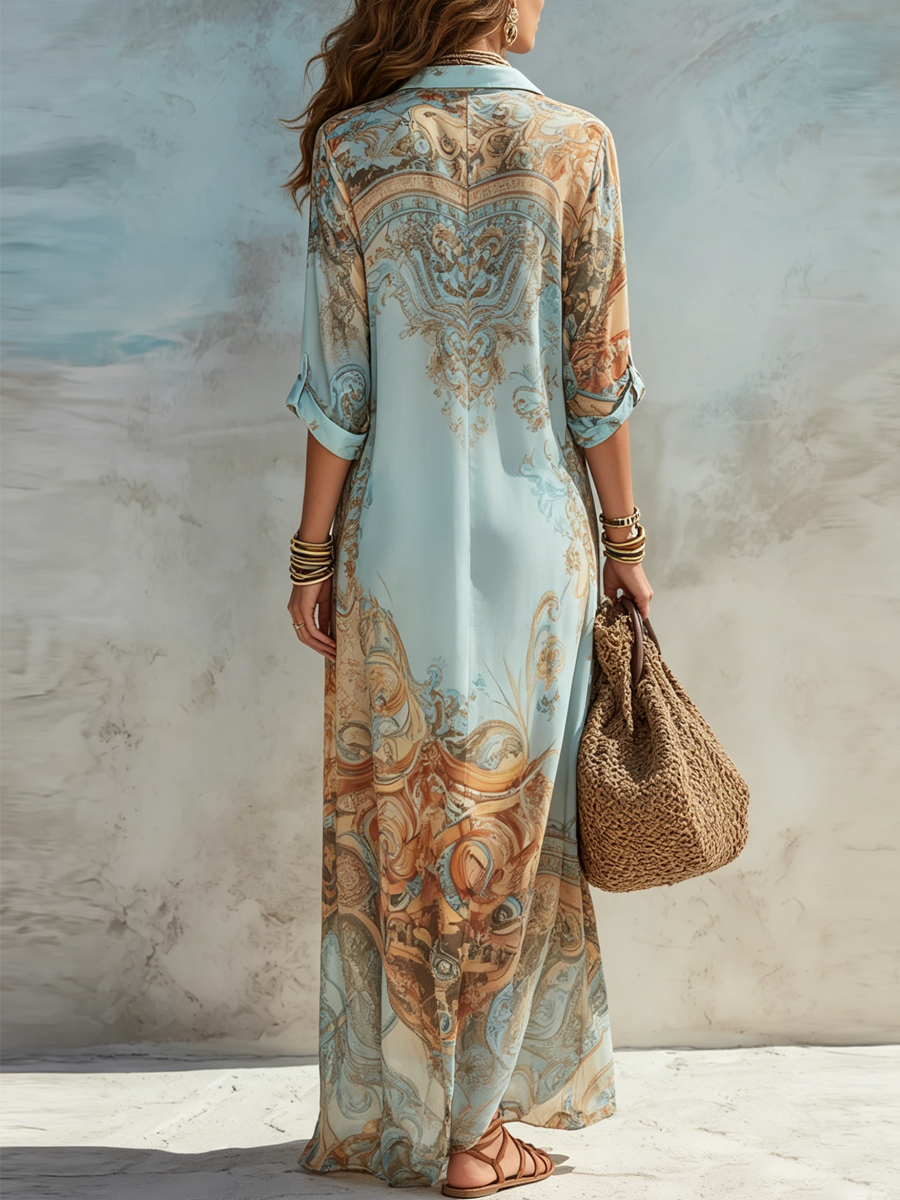 Blue Floral Chiffon Maxi Dress