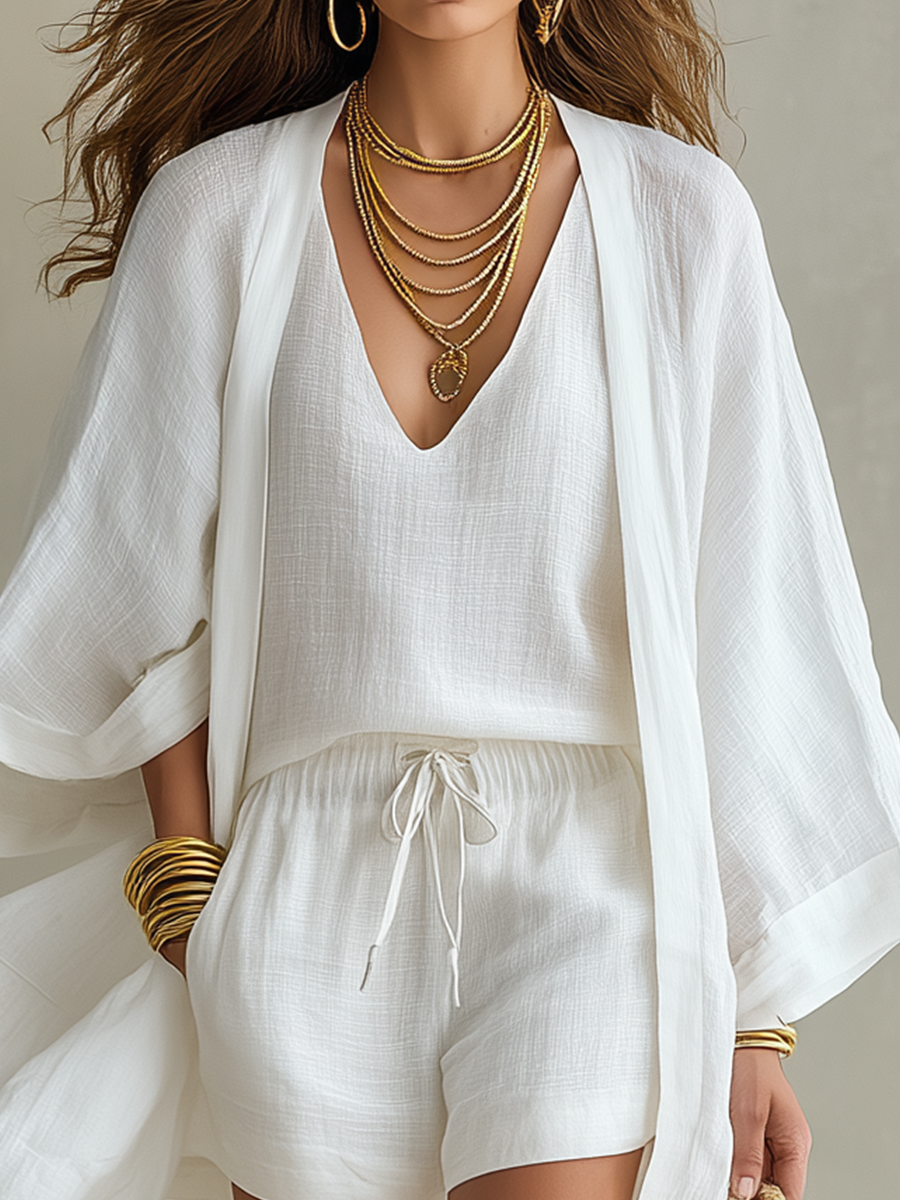 White Layered Casual Three-Piece Set - Eliza Blake