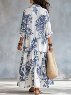 Blue Floral Button-Down Maxi Dress