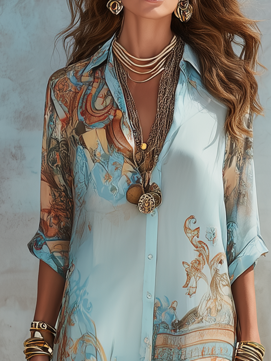 Blue Floral Chiffon Maxi Dress