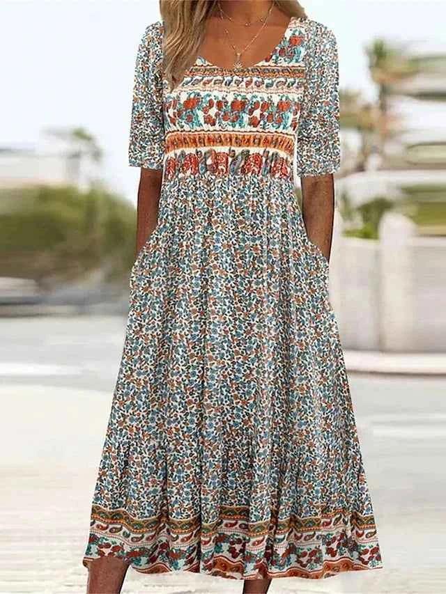 Boho Print Midi Dress