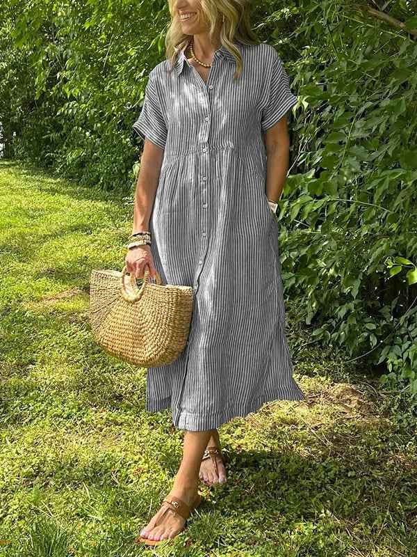 Striped Button-Up Midi Dress