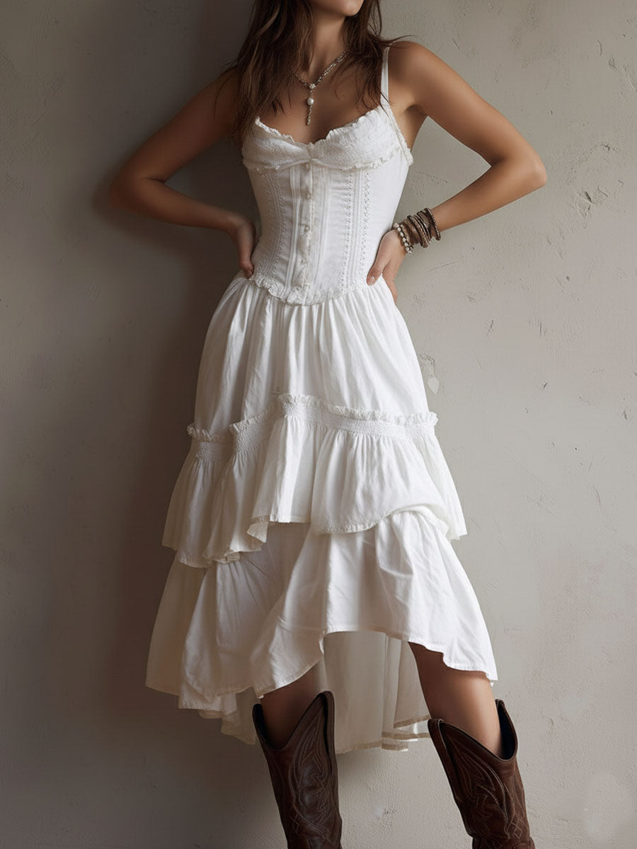 Boho Corset Tiered Midi Dress - Eliza Blake