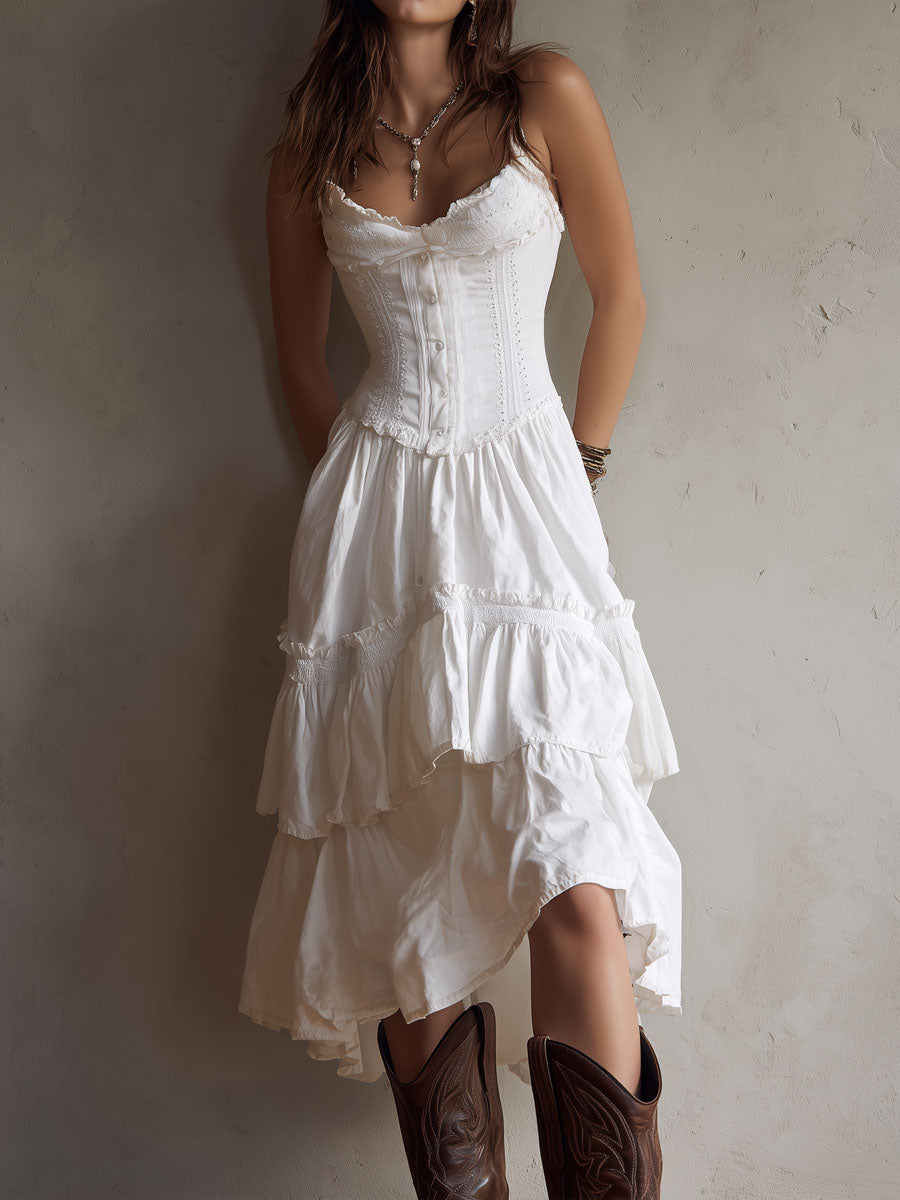 Boho Corset Tiered Midi Dress - Eliza Blake