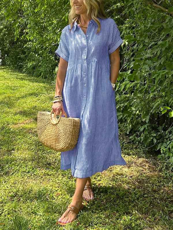 Striped Button-Up Midi Dress
