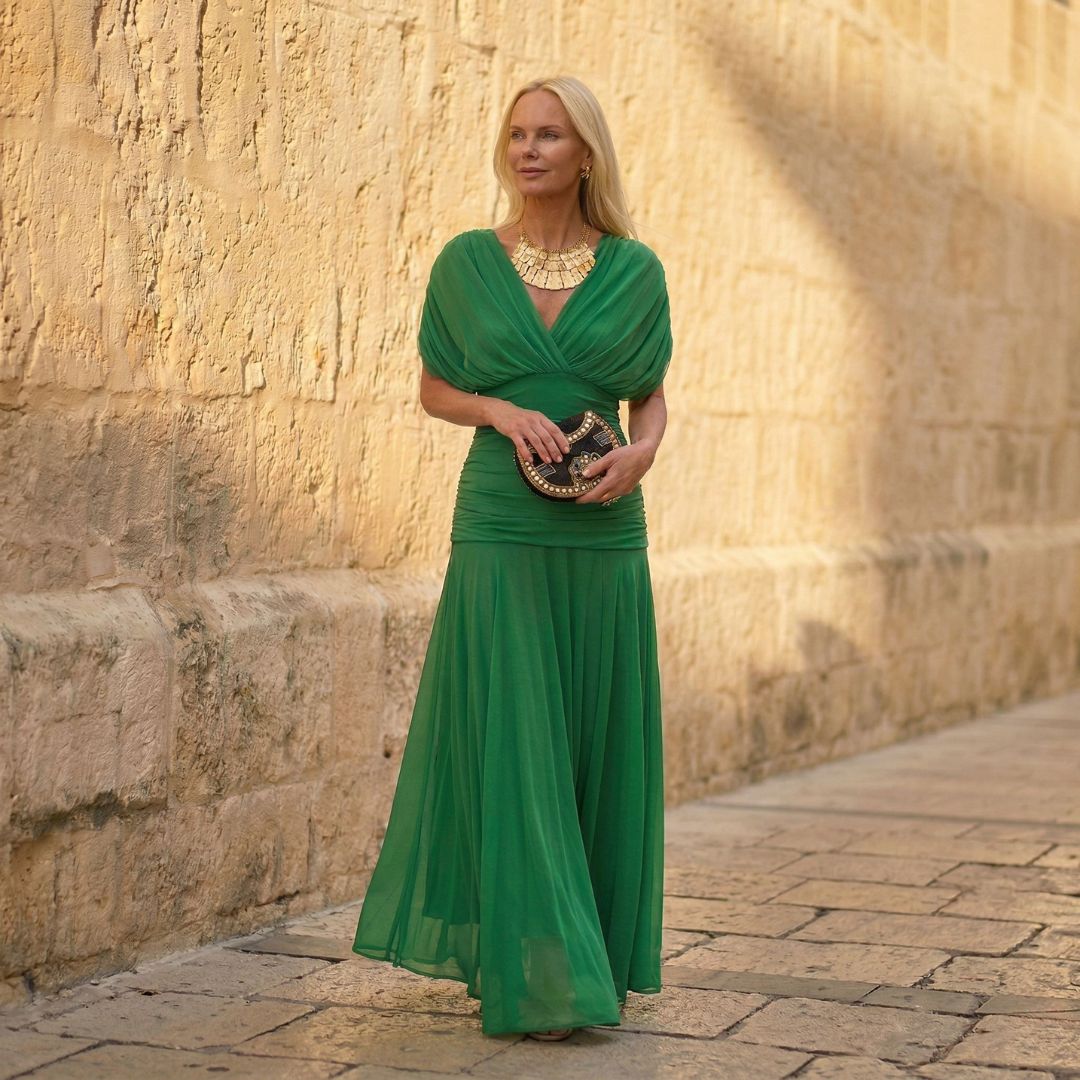Kelly Green Chiffon Wrap Maxi Dress - Eliza Blake