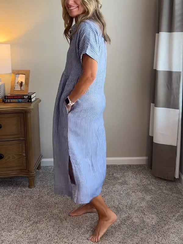 Striped Button-Up Midi Dress