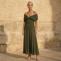 Olive Green Chiffon Off Shoulder Maxi Dress - Eliza Blake