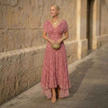 Pink Floral Chiffon Maxi Dress