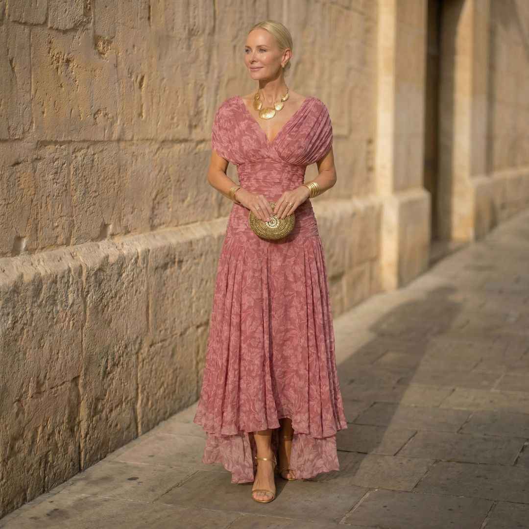 Pink Floral Chiffon Maxi Dress