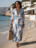 Blue Floral Button-Down Maxi Dress - Eliza Blake