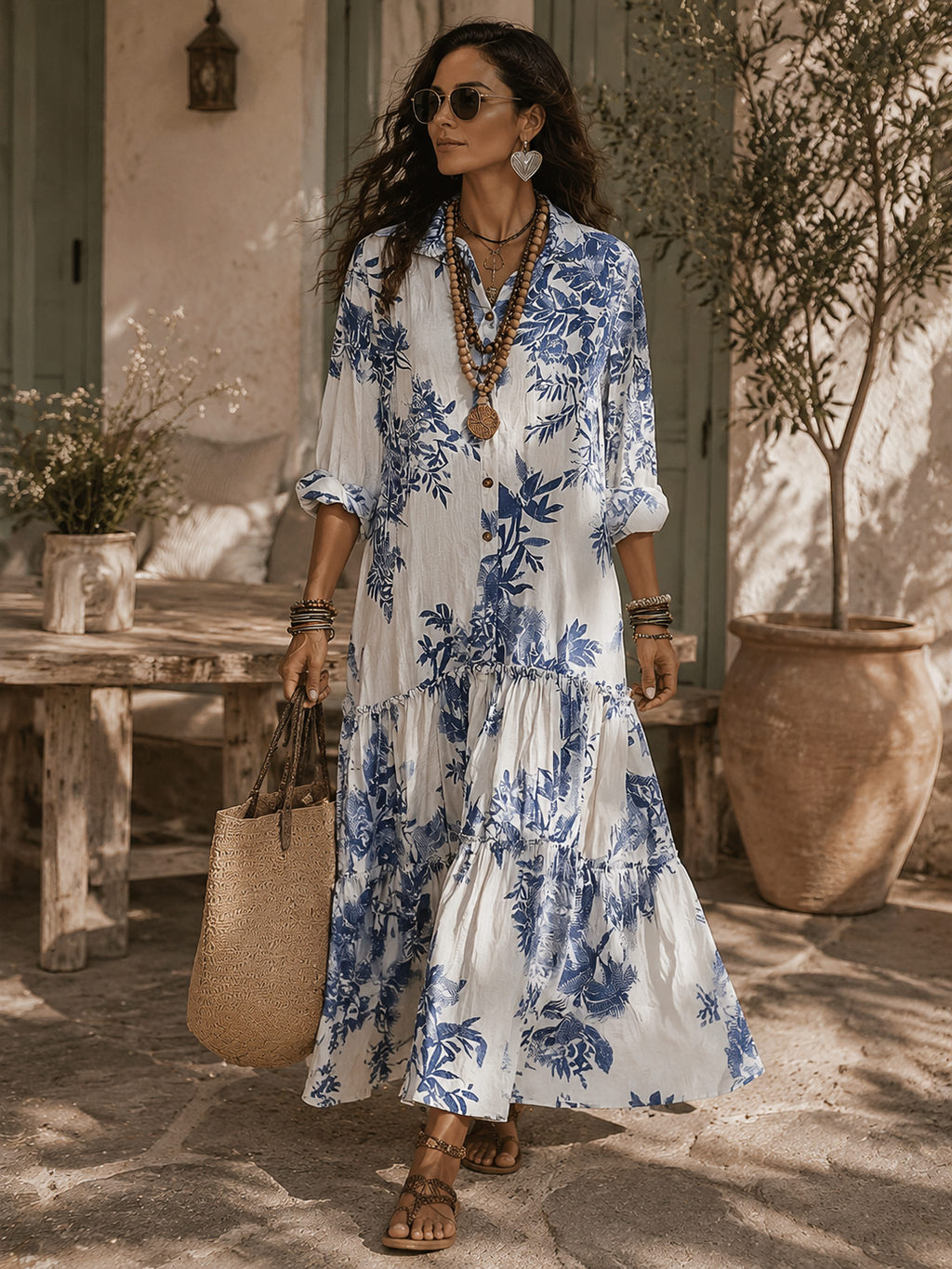 Blue Floral Button-Down Maxi Dress - Eliza Blake