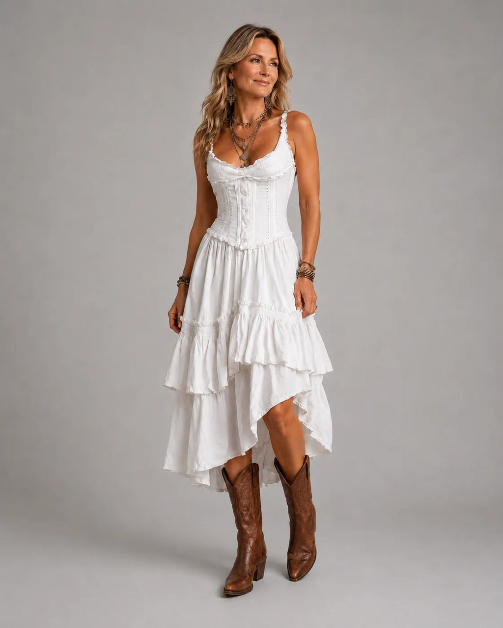Boho Corset Tiered Midi Dress - Eliza Blake