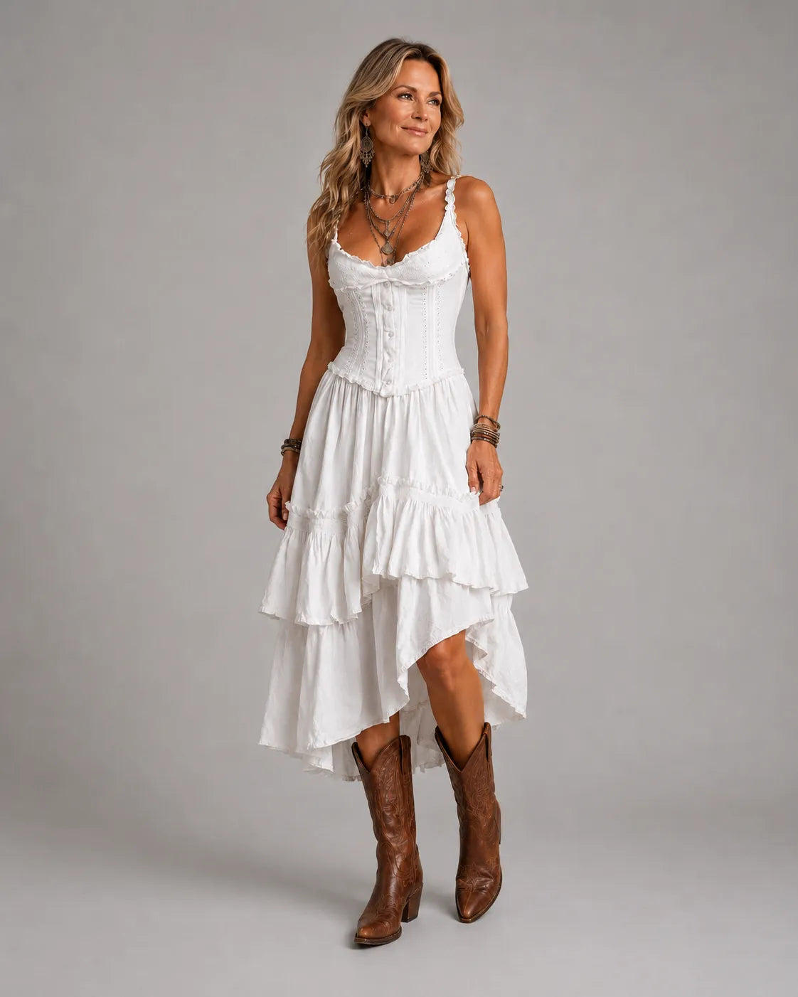 Boho Corset Tiered Midi Dress - Eliza Blake