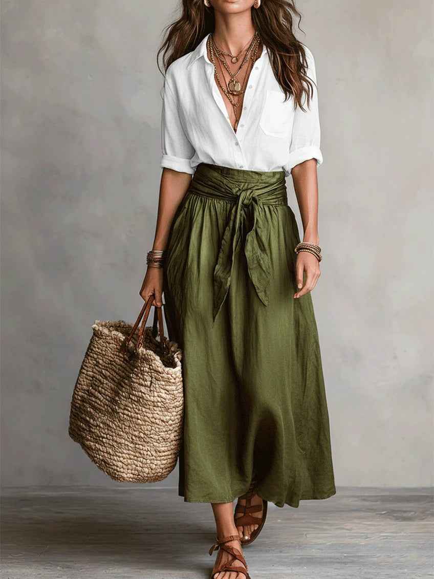 Tie-Waist Linen Midi Set