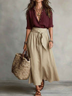 Tie-Waist Linen Midi Set