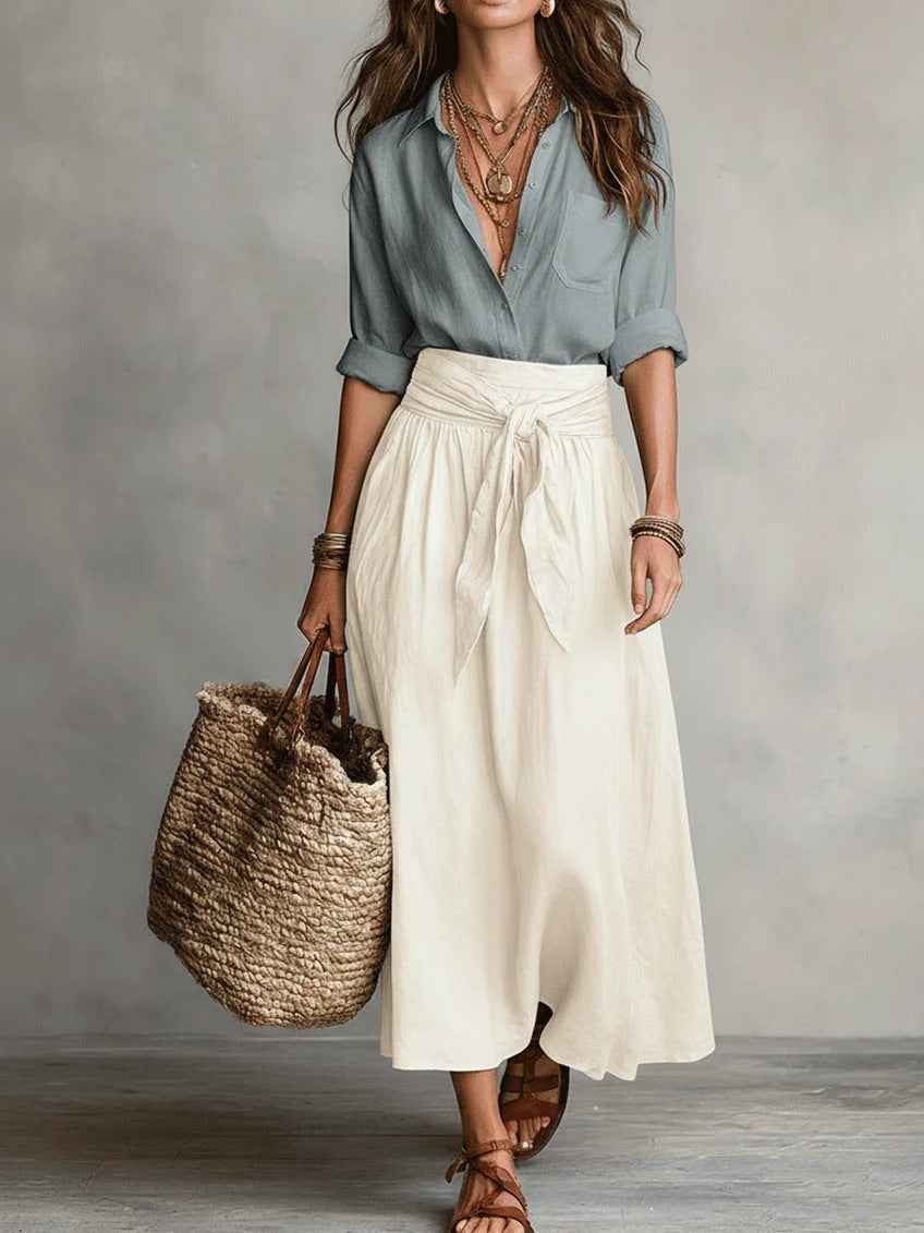 Tie-Waist Linen Midi Set