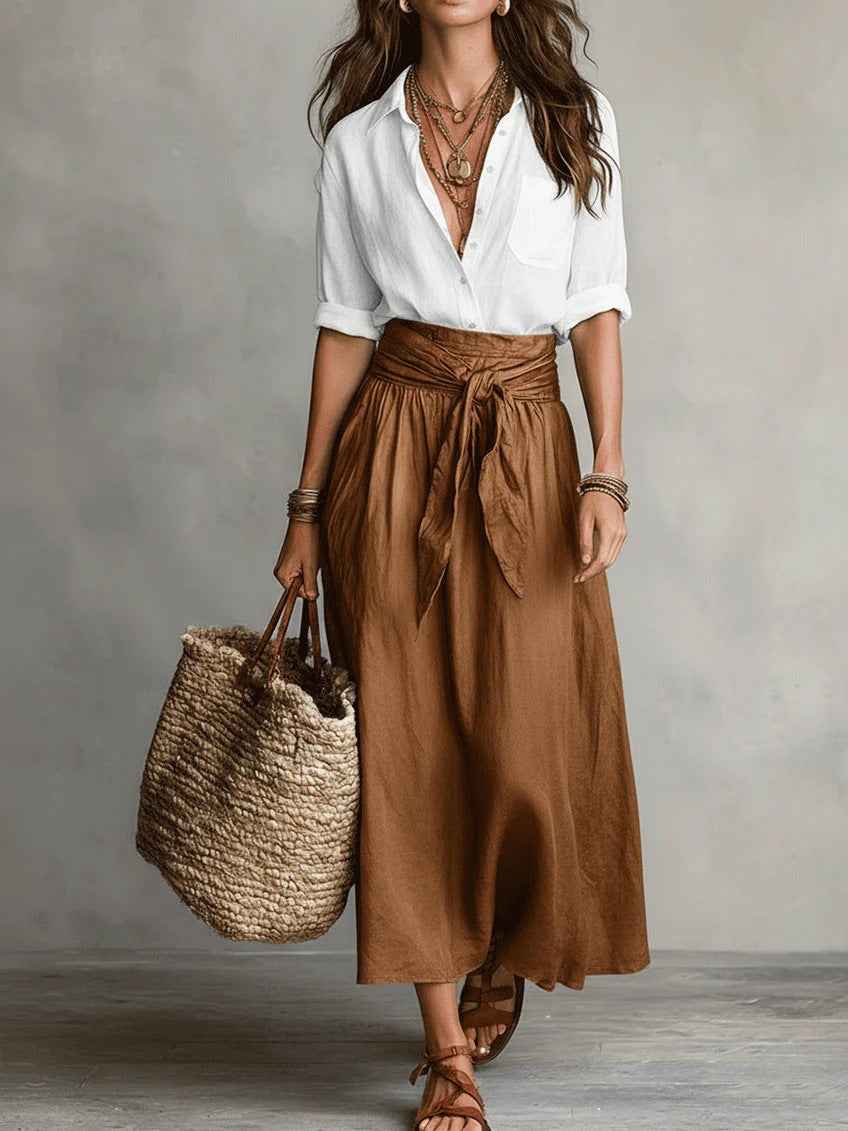 Tie-Waist Linen Midi Set