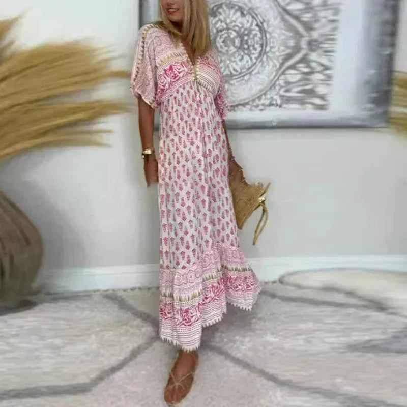 Pink Boho Print Maxi Dress