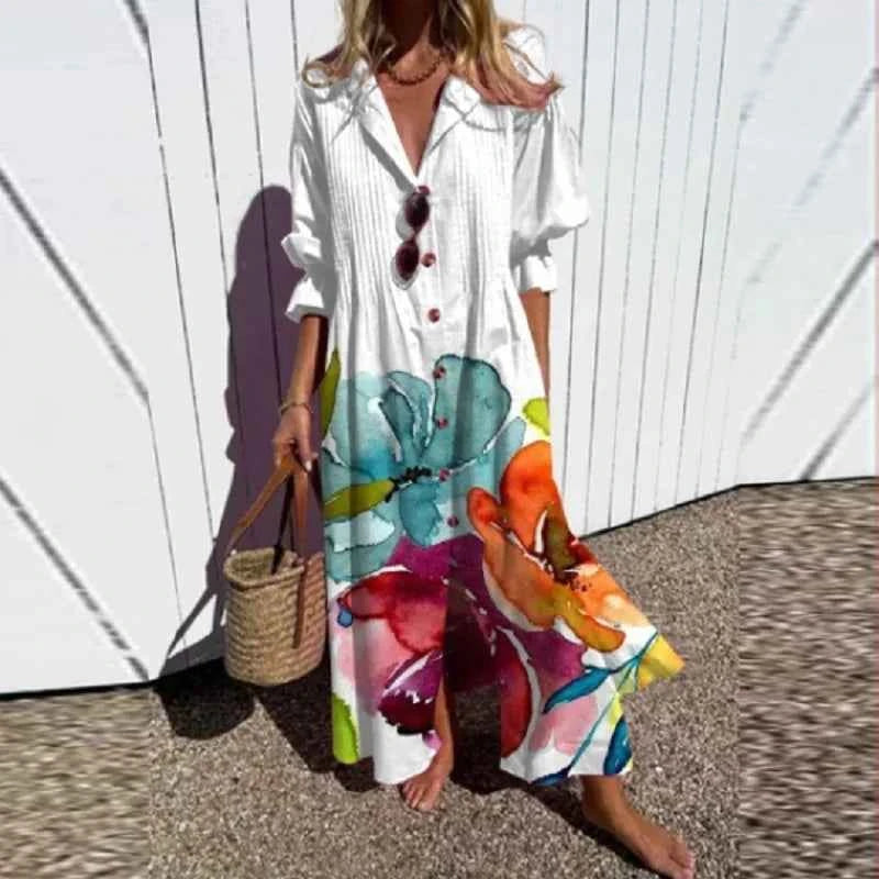 Floral V-Neck Long Sleeve Maxi Dress