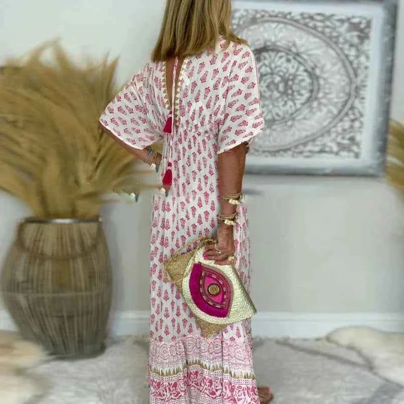 Pink Boho Print Maxi Dress