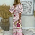 Pink Boho Print Maxi Dress