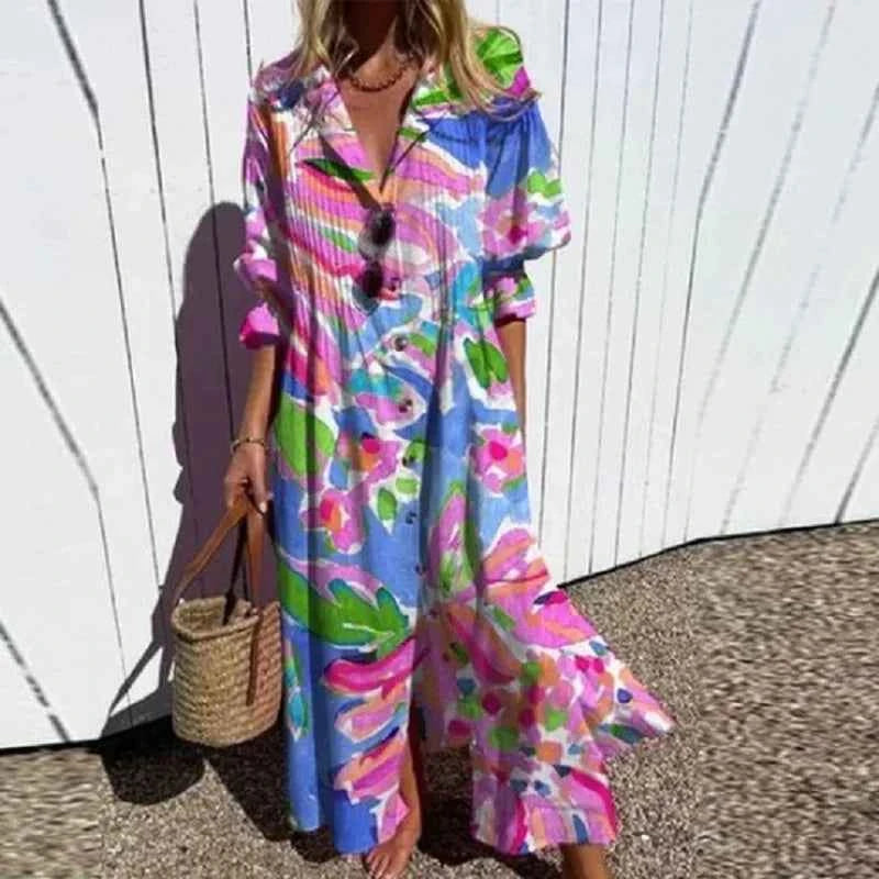 Floral V-Neck Long Sleeve Maxi Dress