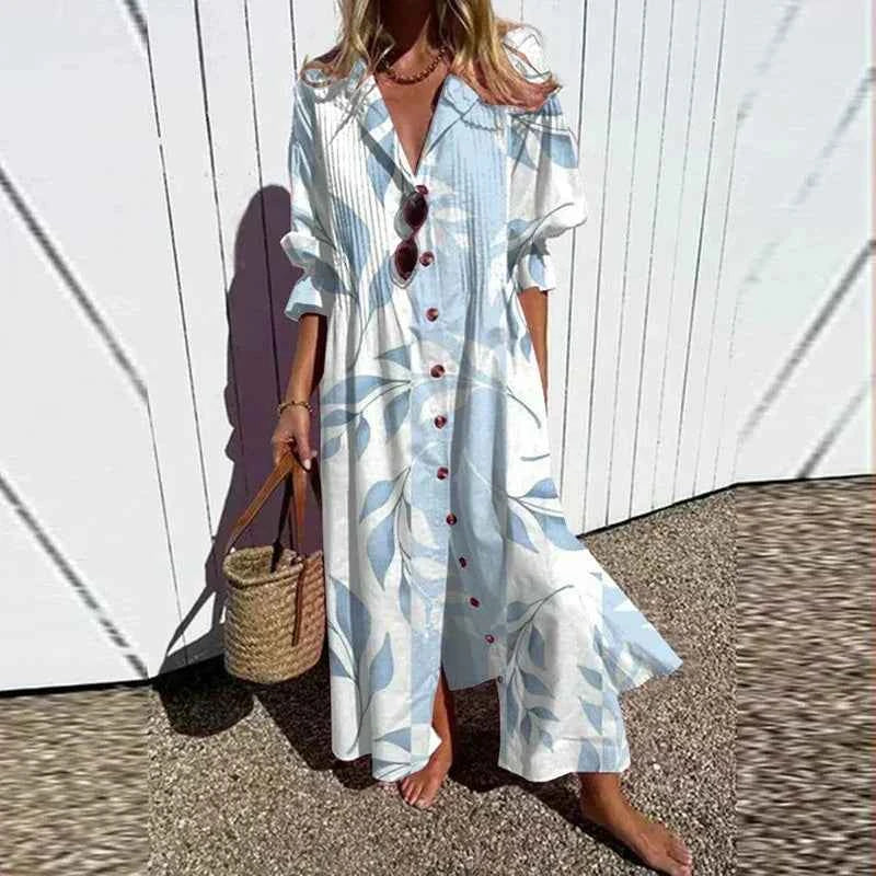 Floral V-Neck Long Sleeve Maxi Dress
