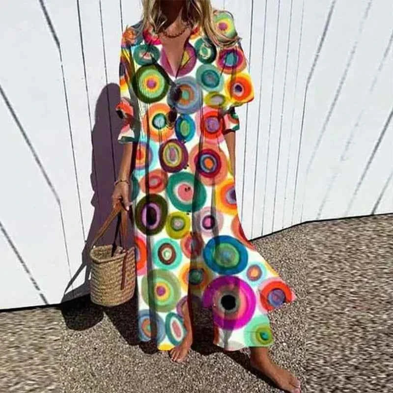 Floral V-Neck Long Sleeve Maxi Dress