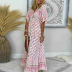 Pink Boho Print Maxi Dress