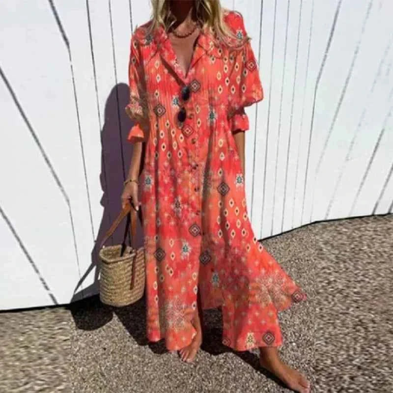 Floral V-Neck Long Sleeve Maxi Dress