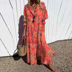 Floral V-Neck Long Sleeve Maxi Dress