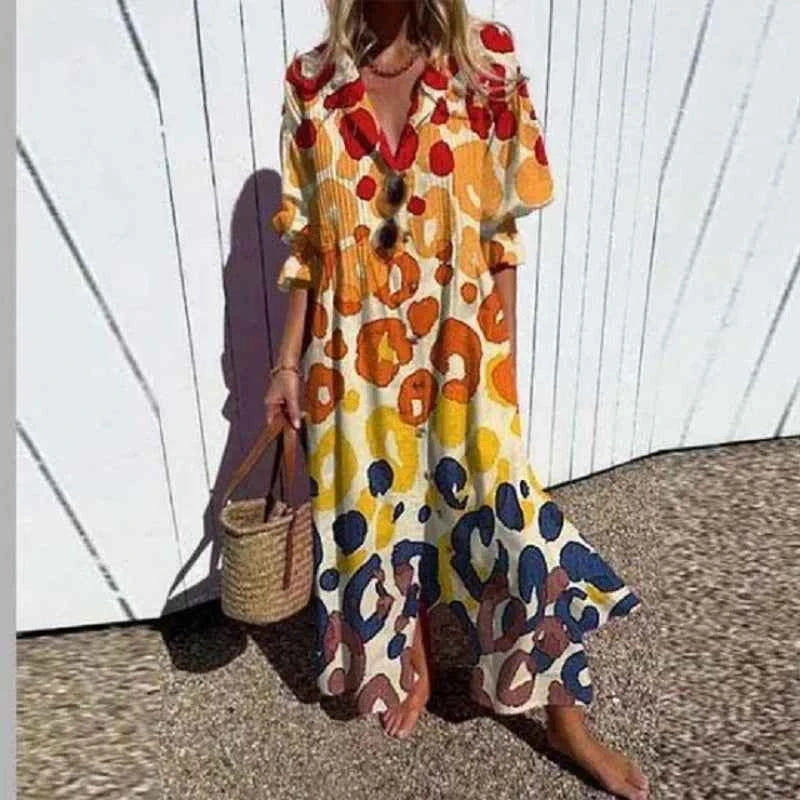 Floral V-Neck Long Sleeve Maxi Dress