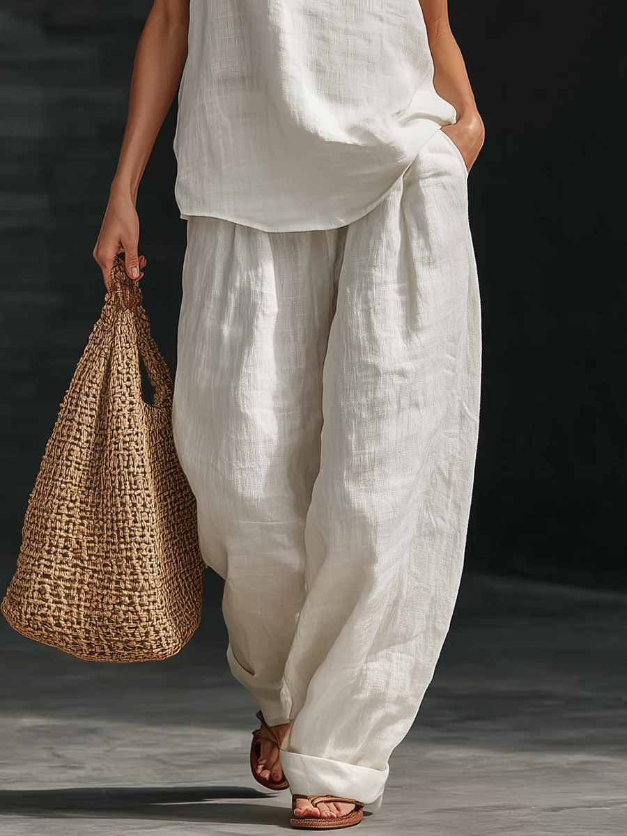 Sleeveless V-Neck Top and Wide Leg Pants Set - Eliza Blake