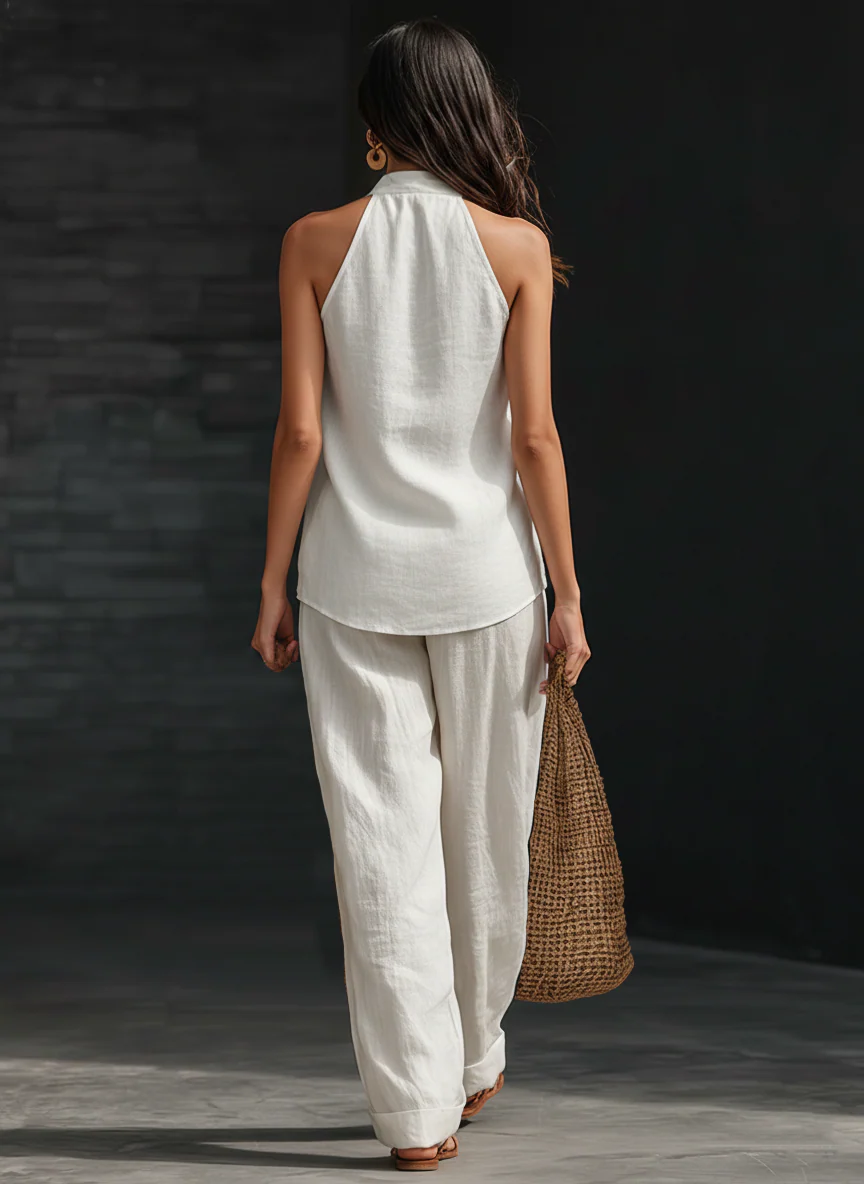 Sleeveless V-Neck Top and Wide Leg Pants Set - Eliza Blake