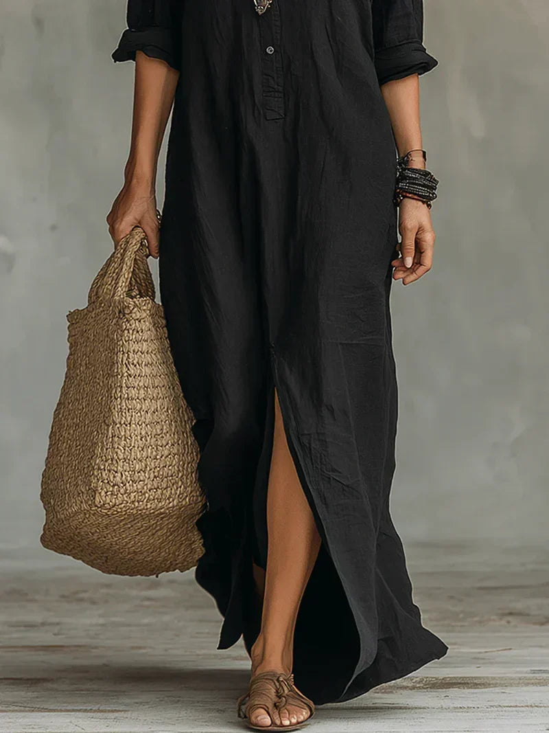 Black Button-Front Maxi Dress - Eliza Blake