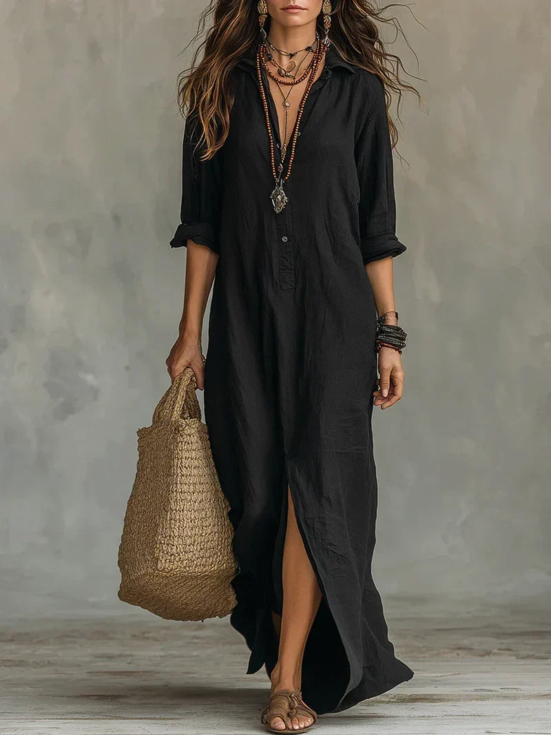 Black Button-Front Maxi Dress - Eliza Blake