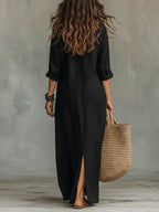 Black Button-Front Maxi Dress - Eliza Blake