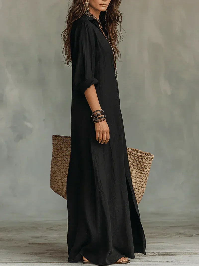 Black Button-Front Maxi Dress - Eliza Blake