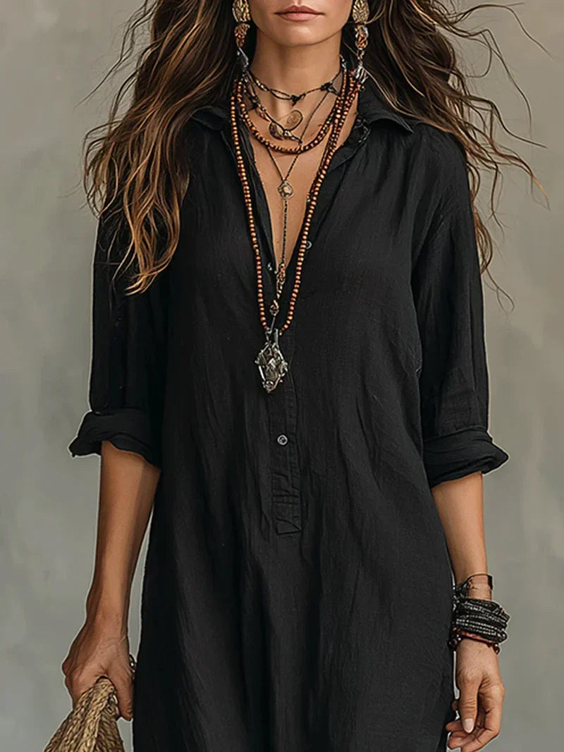 Black Button-Front Maxi Dress - Eliza Blake