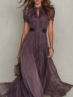 Purple Lace Chiffon Maxi Dress