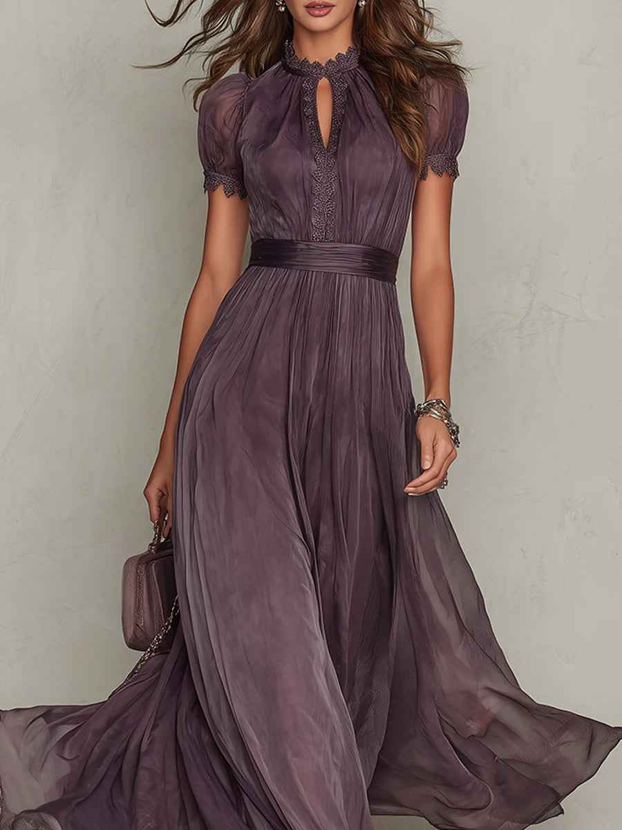 Purple Lace Chiffon Maxi Dress