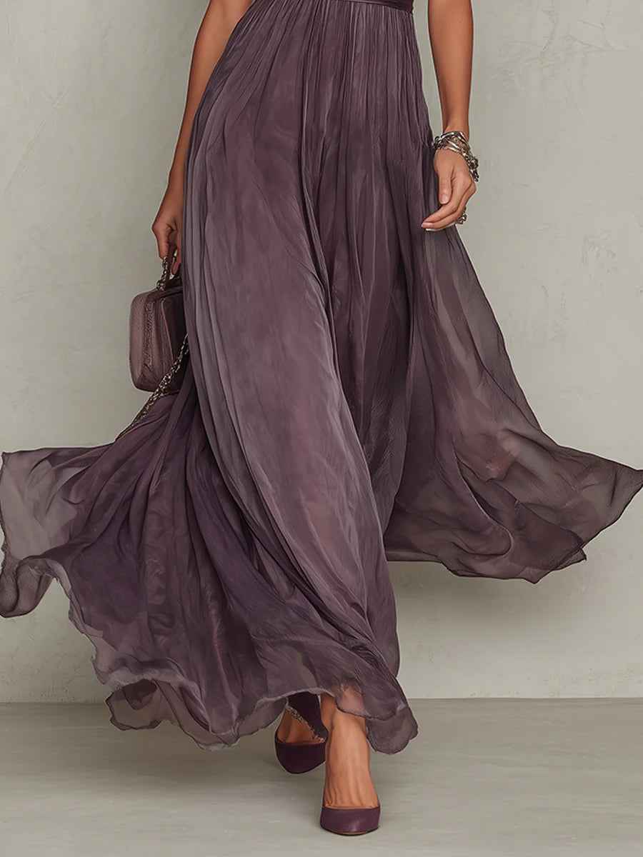 Purple Lace Chiffon Maxi Dress