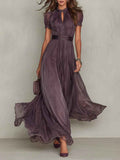 Purple Lace Chiffon Maxi Dress