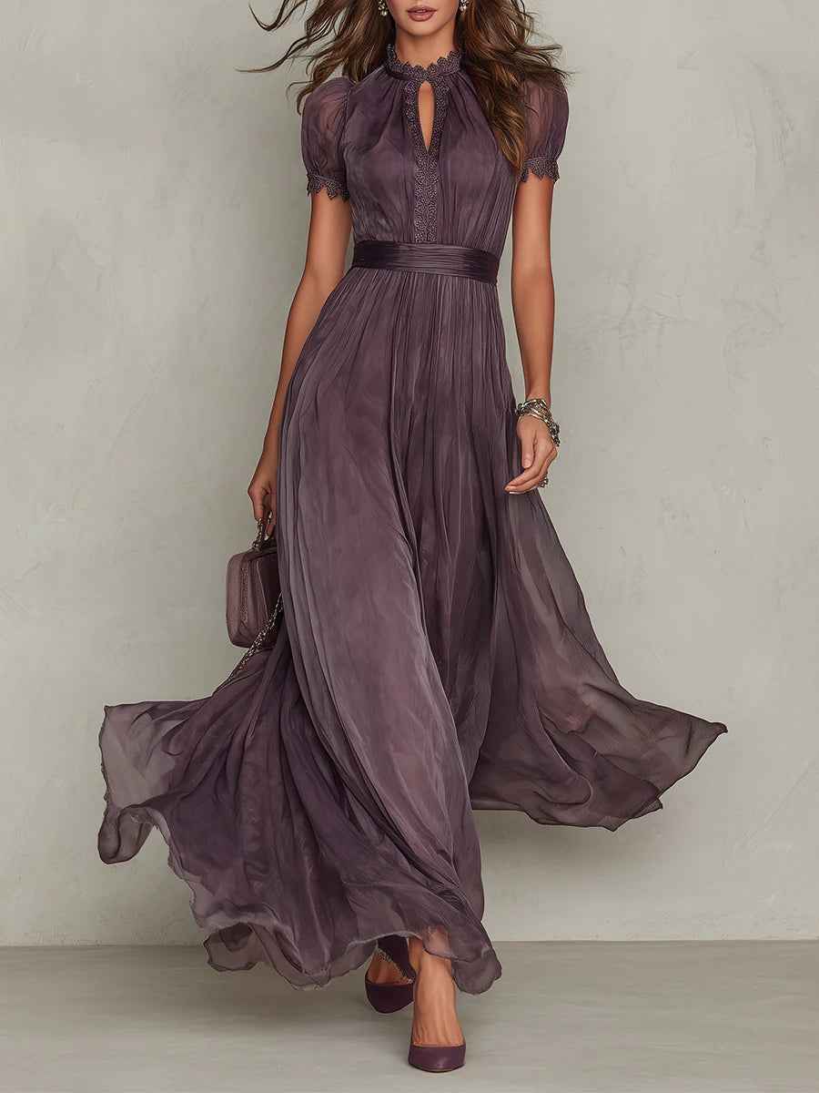 Purple Lace Chiffon Maxi Dress