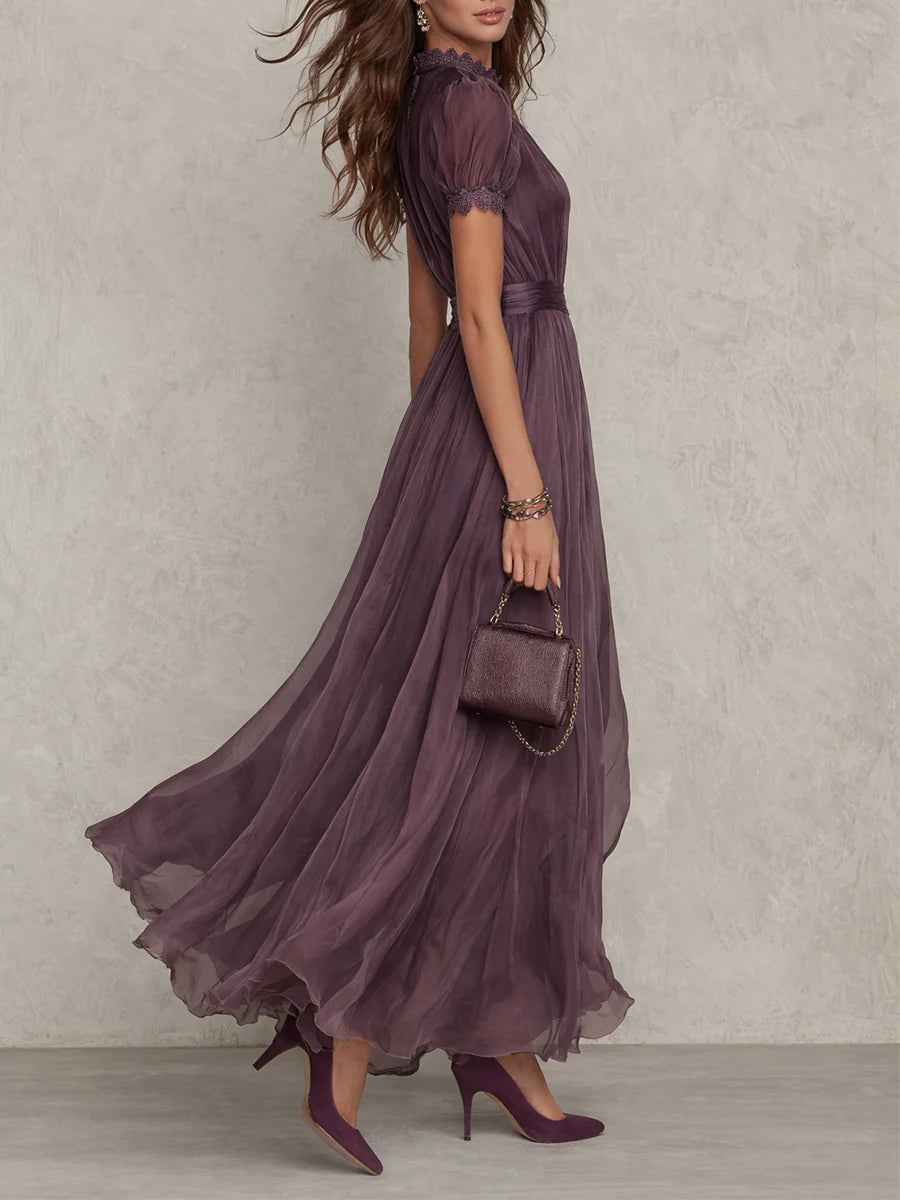 Purple Lace Chiffon Maxi Dress