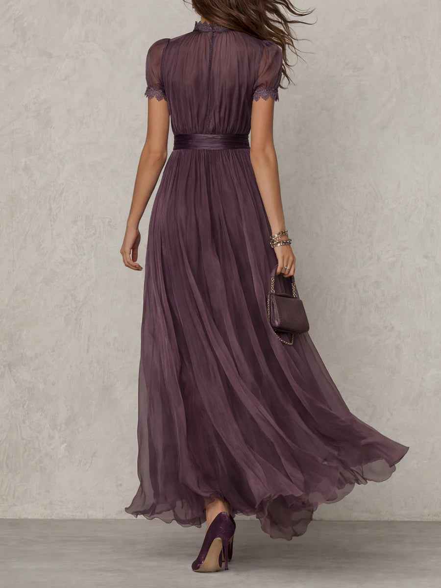 Purple Lace Chiffon Maxi Dress